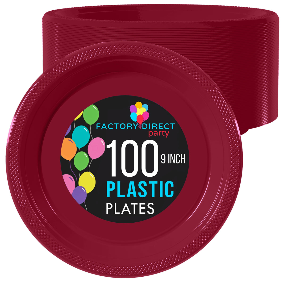 9 In. Burgundy Plastic Plates | 100 Count