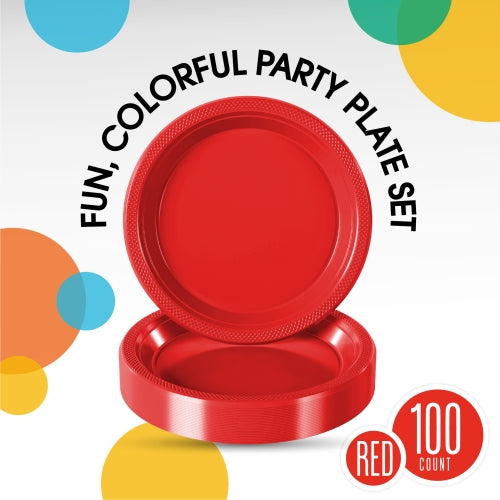 9 In. Red Plastic Plates | 100 Count
