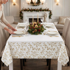 50th Anniversary White and Gold Plastic Table Cover - Elegant Floral Vine Rectangular Party Tablecloth, Wipeable Disposable Tablecloth for Wedding Anniversary Decor, 54 x 102