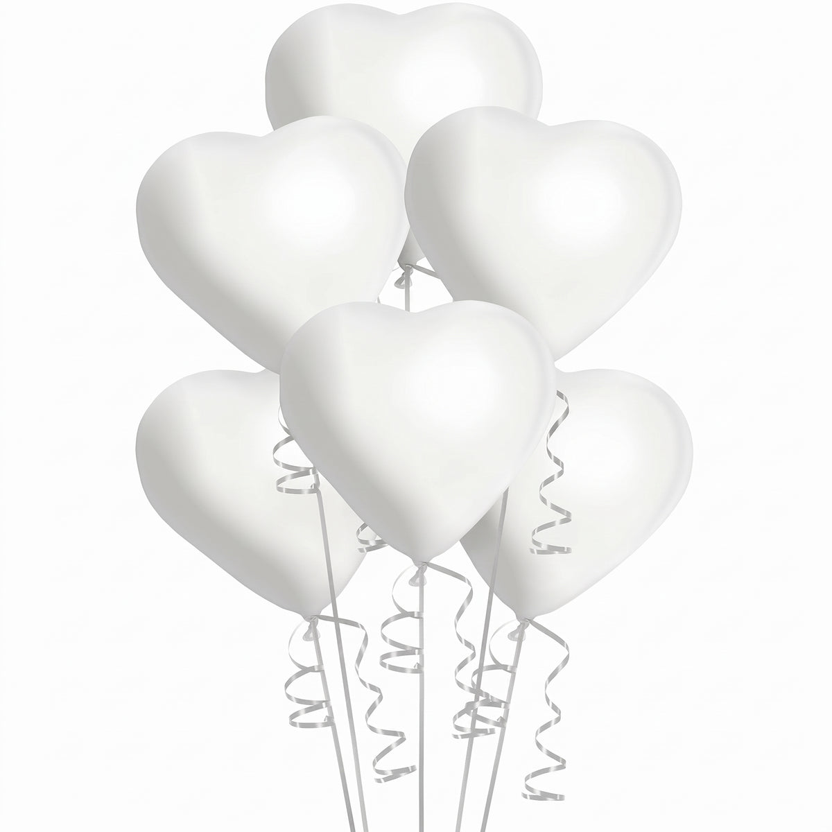 White Heart-Shaped Latex Balloons, 11-Inch, 6-Pack