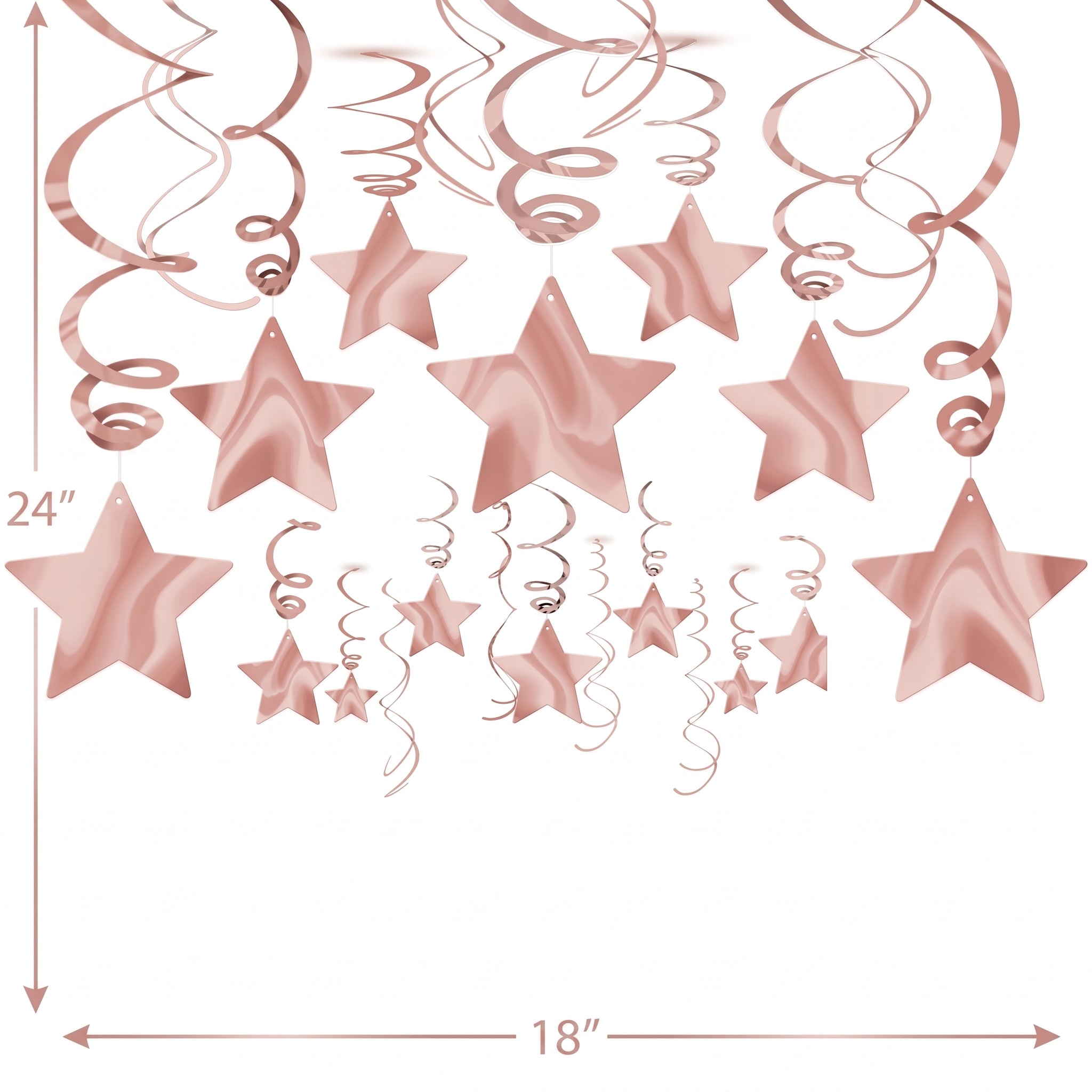 Rose Gold Shooting Stars Swirl Hanging Decorations - 30 Pack
