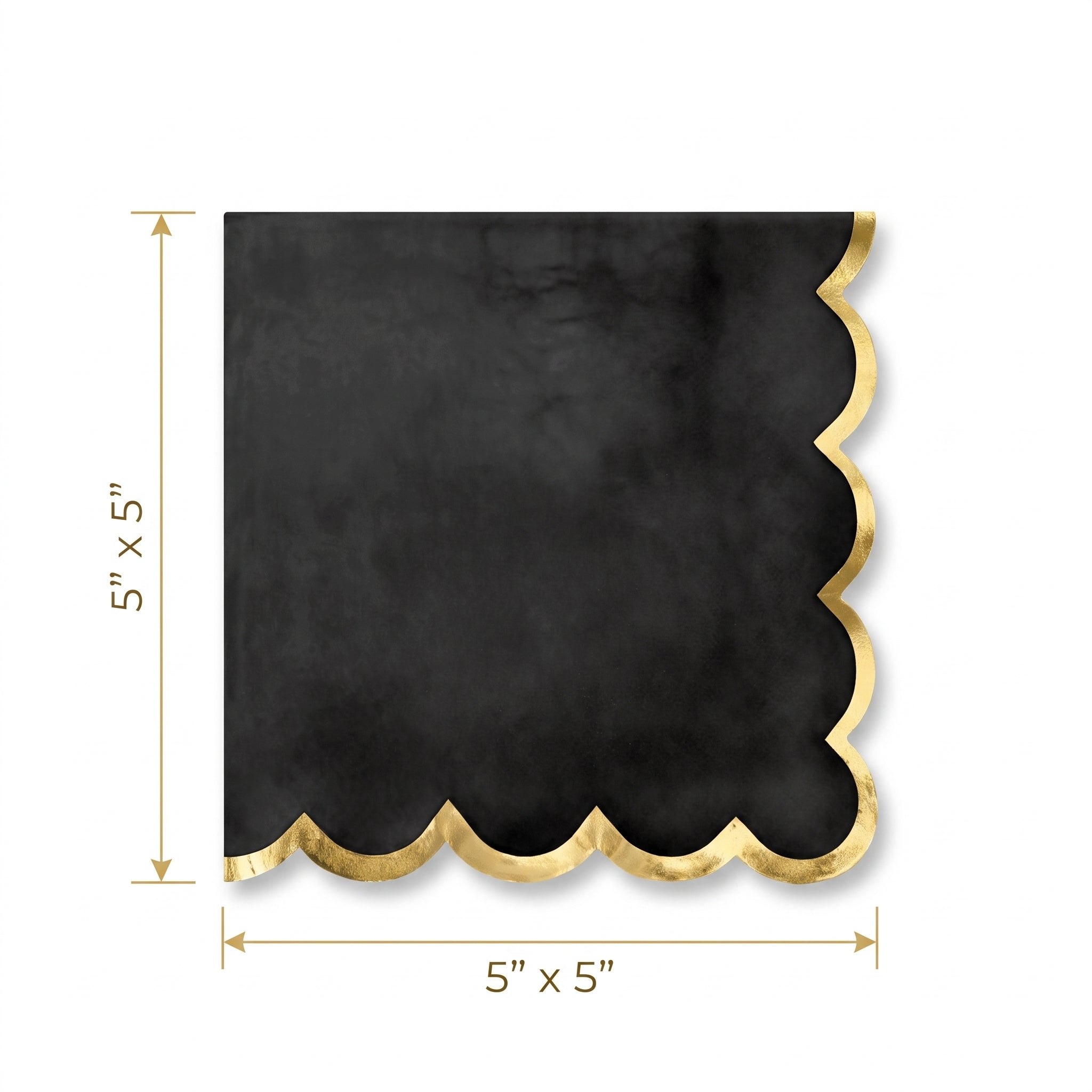 Black Scalloped Edge Beverage Napkin with Gold Hot Stamp - 5 In. X 5 In.