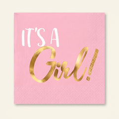 It's a Girl! Pink and Gold Beverage Napkins - 16 Pack - 5 In. X 5 In.