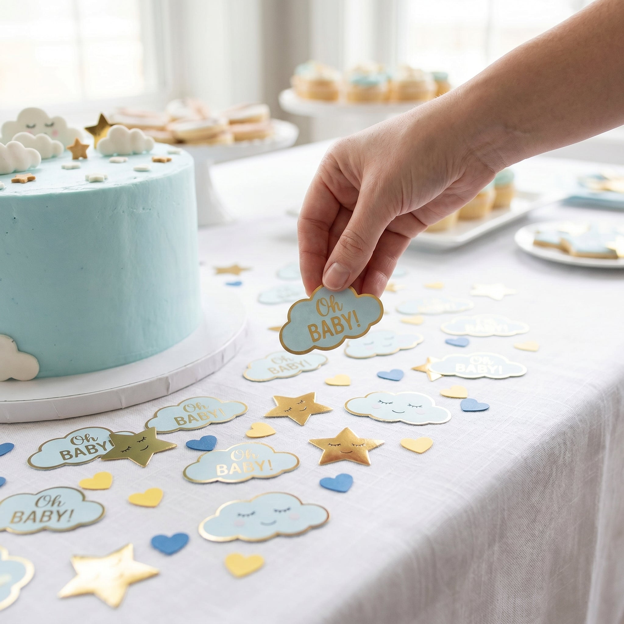 "Oh Baby" Blue & Gold Cloud Confetti for Baby Boy Shower