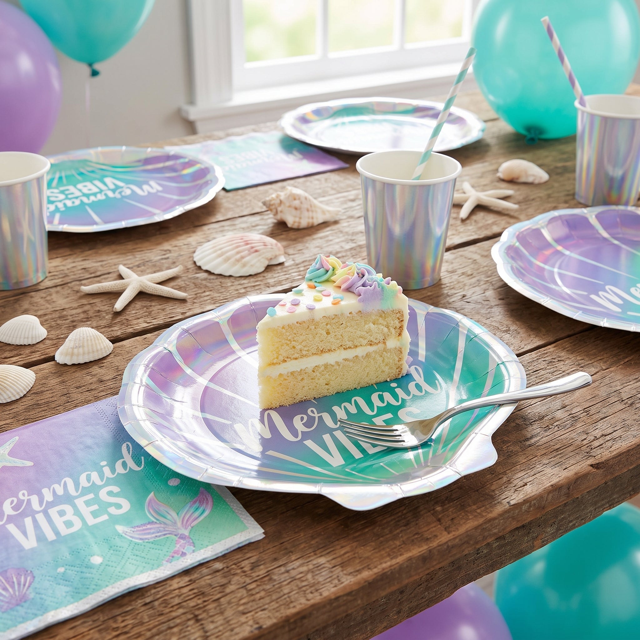 Iridescent Mermaid Wishes Shell-Shaped Dessert Plates, 7-Inch, 8-Pack