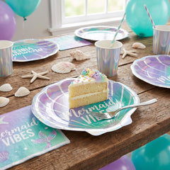 Iridescent Mermaid Wishes Shell-Shaped Dessert Plates, 7-Inch, 8-Pack