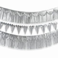 Silver Fringe Banner Kit - Metallic Party Backdrop Decoration