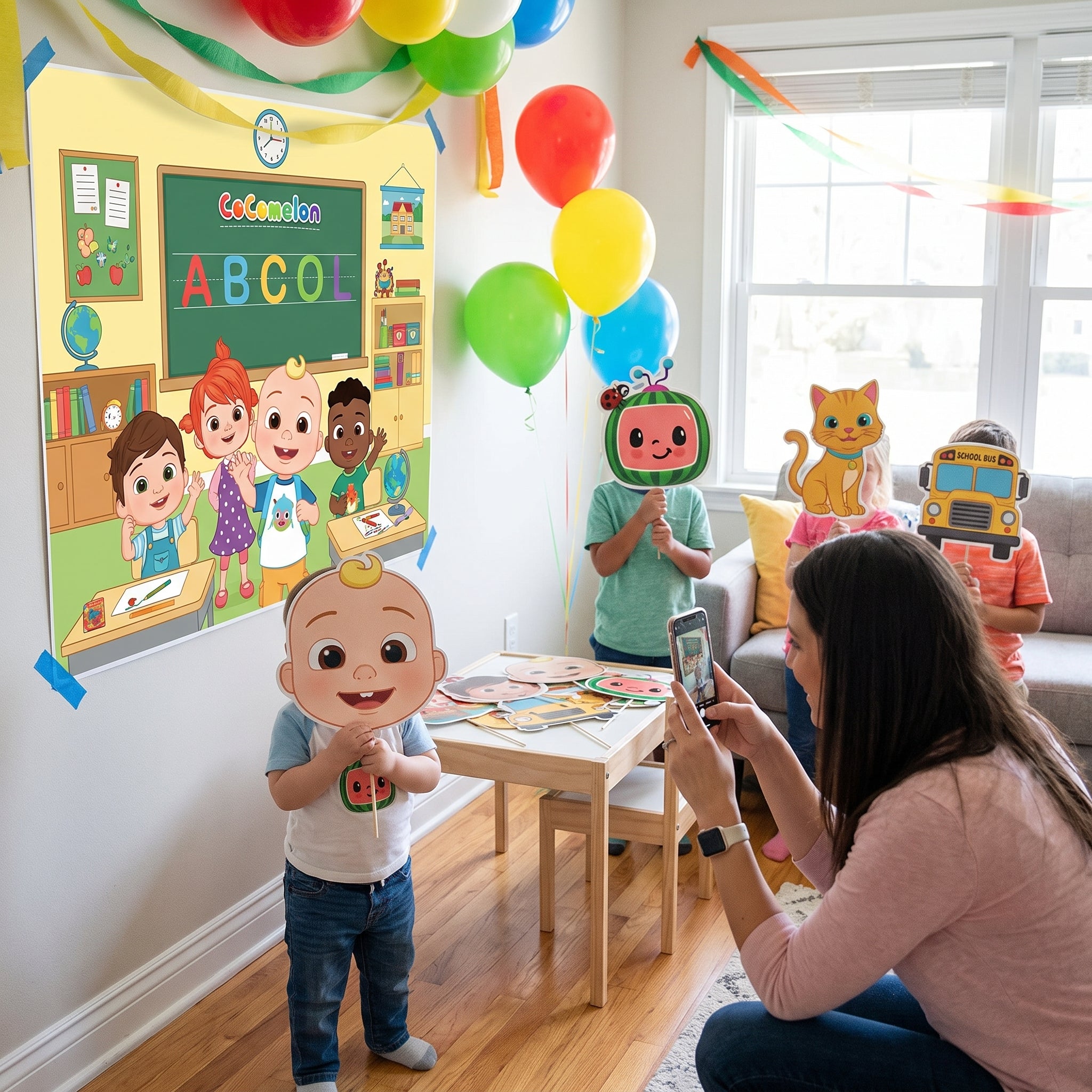 CoComelon Photo Booth Scene Setter Kit with Props for Kids' Birthday Parties