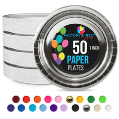 7 In. Reflective Silver Paper Plates - 50 Ct.