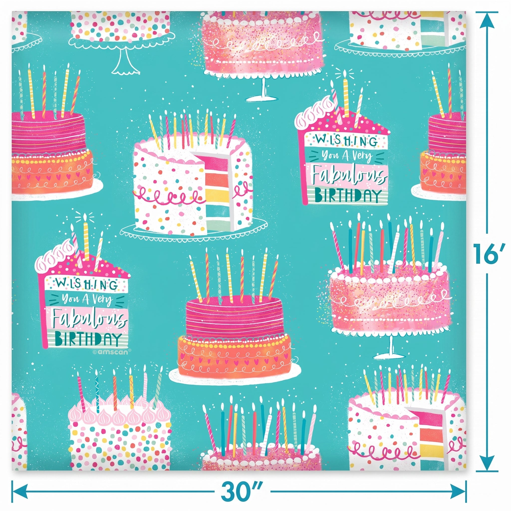 Festive Birthday Cakes Gift Wrap Roll