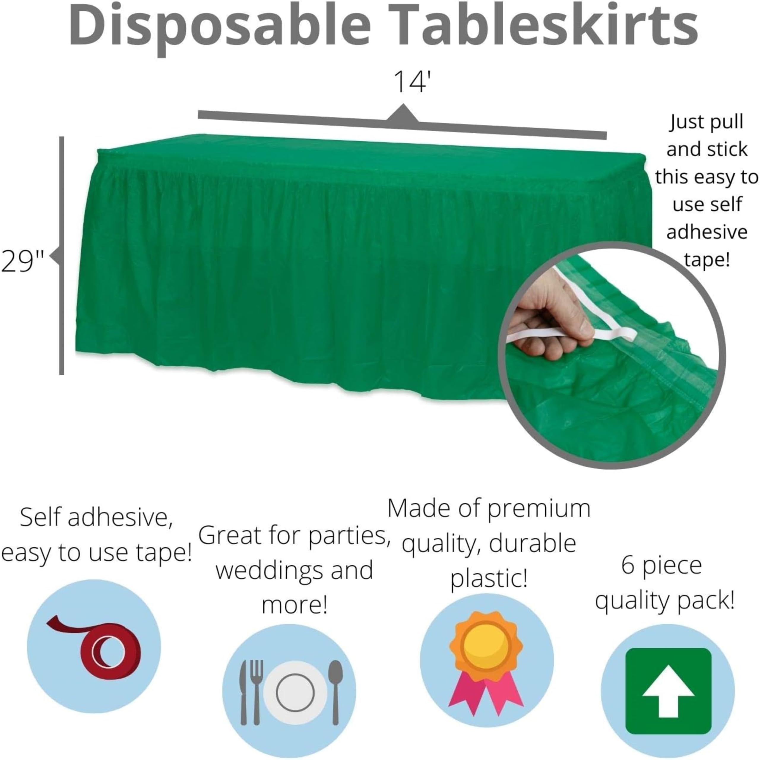 Emerald Green Plastic Table Skirt | Case of 48