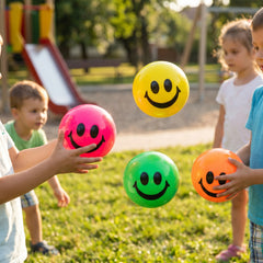 Smiley Face Bounce Balls Party Favors - 8 Pack 49 mm Neon Bouncy Balls for Kids, Goody Bag Stuffers, Classroom Prizes, Retro Stress Relief Desk Toys