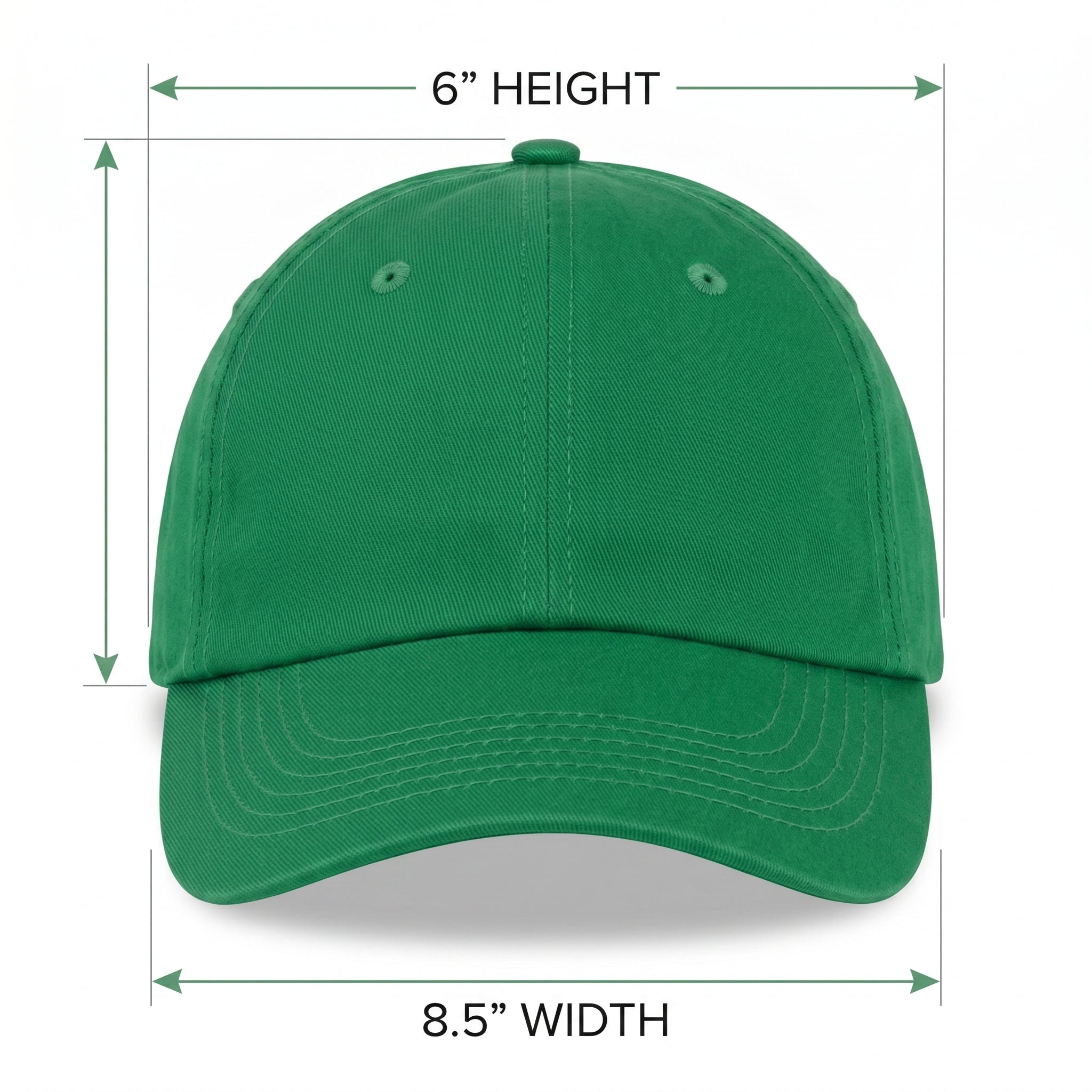 Green Baseball Cap - Plain Cotton Twill Blank Hat with Curved Brim, Unisex Classic 6-Panel Kelly Green Cap for Everyday Wear, Sports or Customization