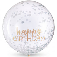 24" Gold & Silver Confetti Latex Balloon - "Happy Birthday"