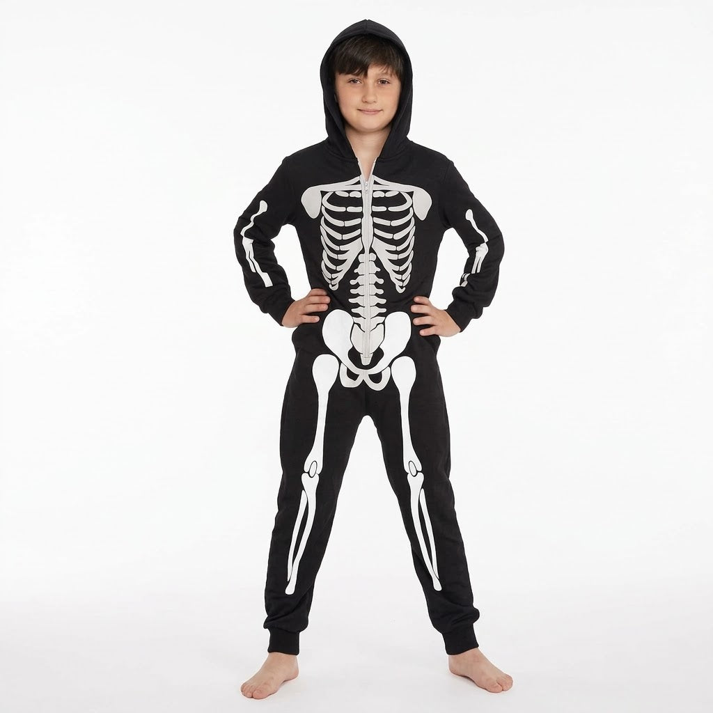 Boys' Skeleton Bodysuit with Hood - Child M (8-10)