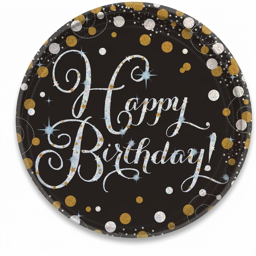 Sparkling Celebration Prismatic Birthday Plates, 9" Round, 8-Pack