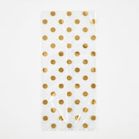 Gold Polka Dot Favor Bags with Bows - 12 Pack
