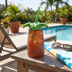 Tropical Palm Tree Cup with Straw