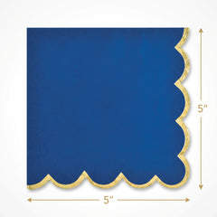 Royal Blue Scalloped Beverage Napkins with Gold Edge - 5 In. X 5 In.