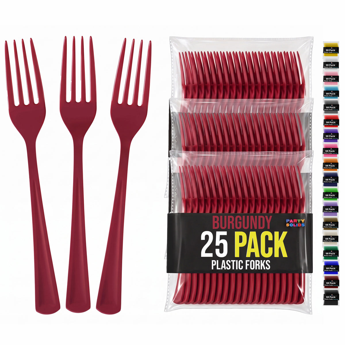 Burgundy Plastic Forks | 25 Count