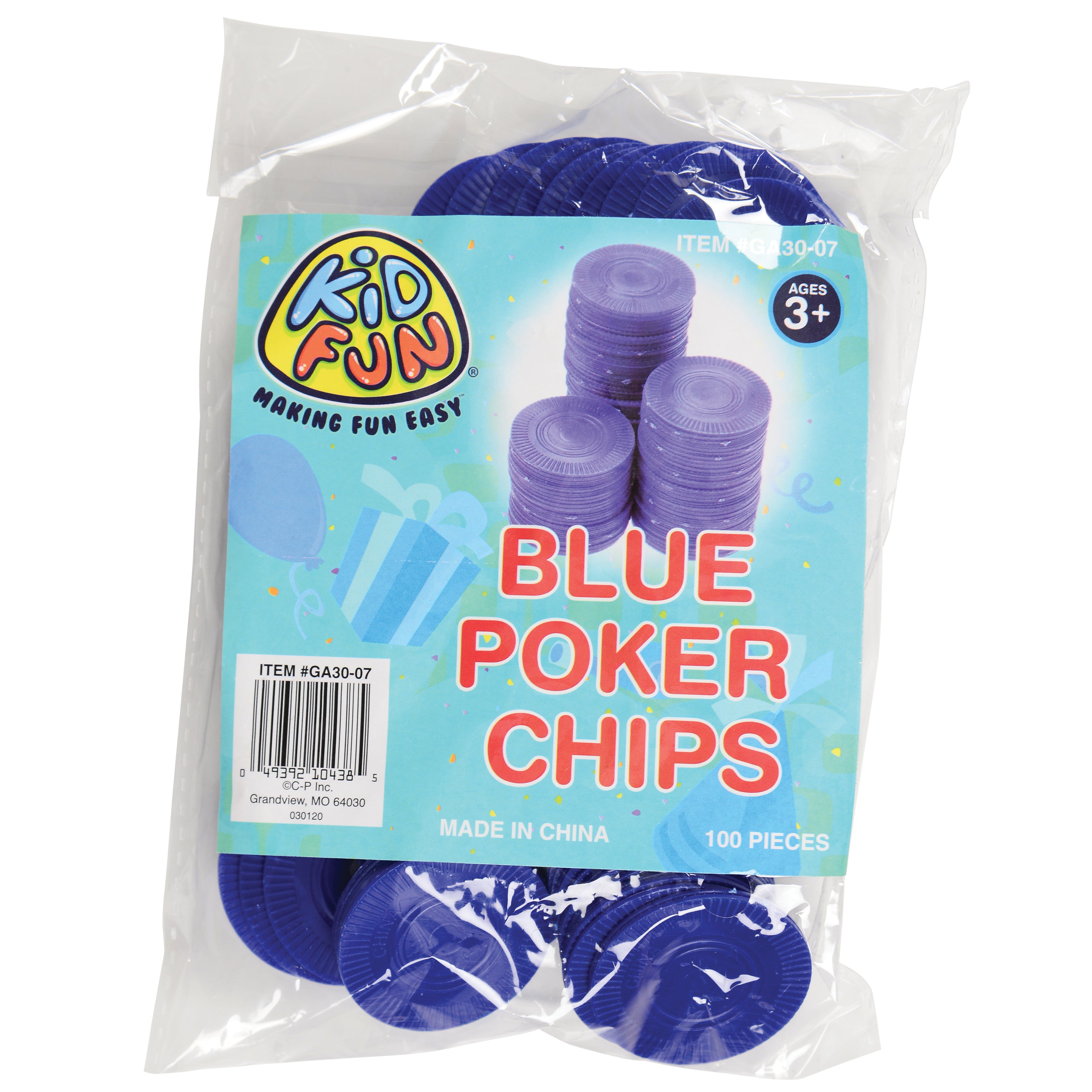 Blue Poker Chips/100 Per Pkg - 100 Count