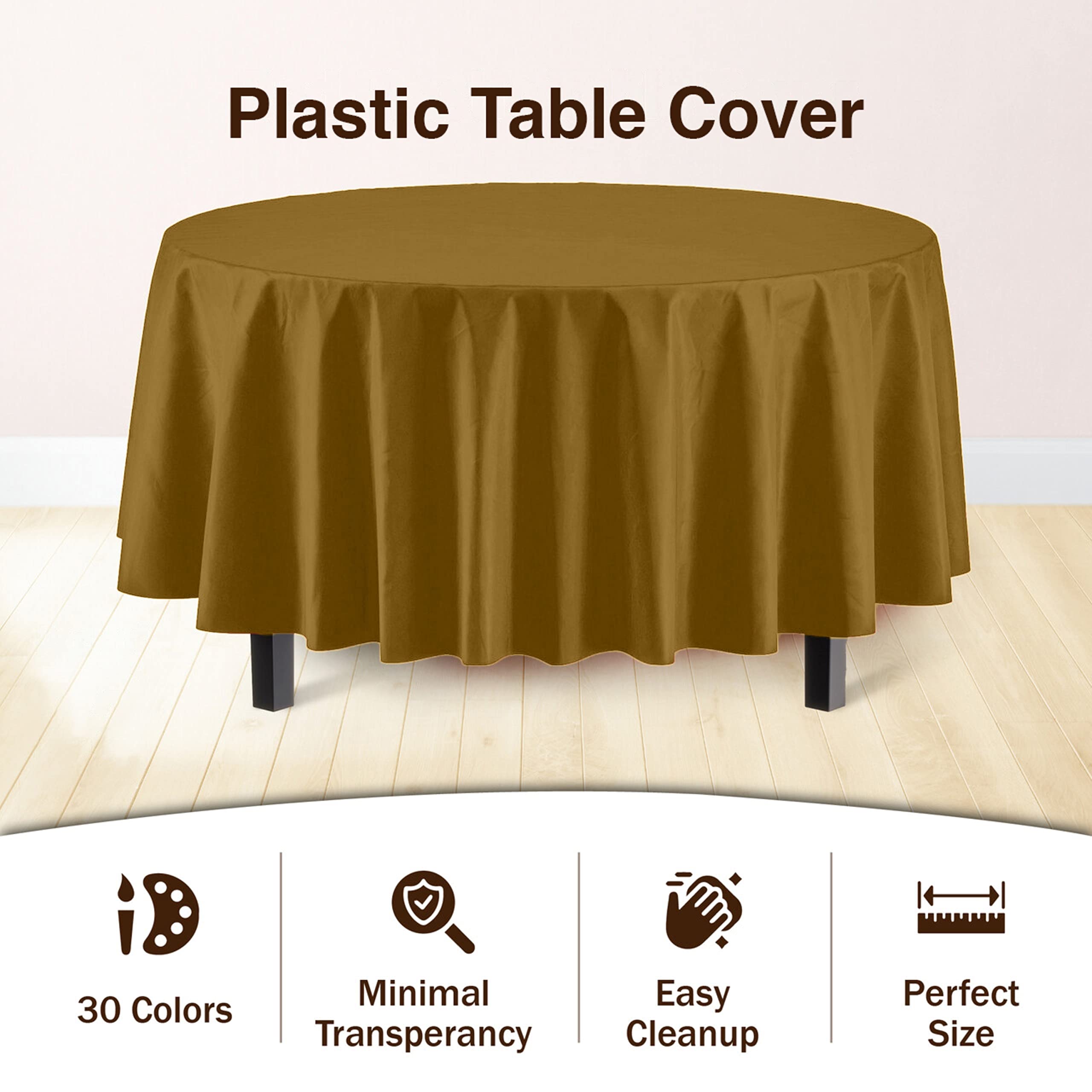 Gold Round Plastic Table Covers | 6 Pack