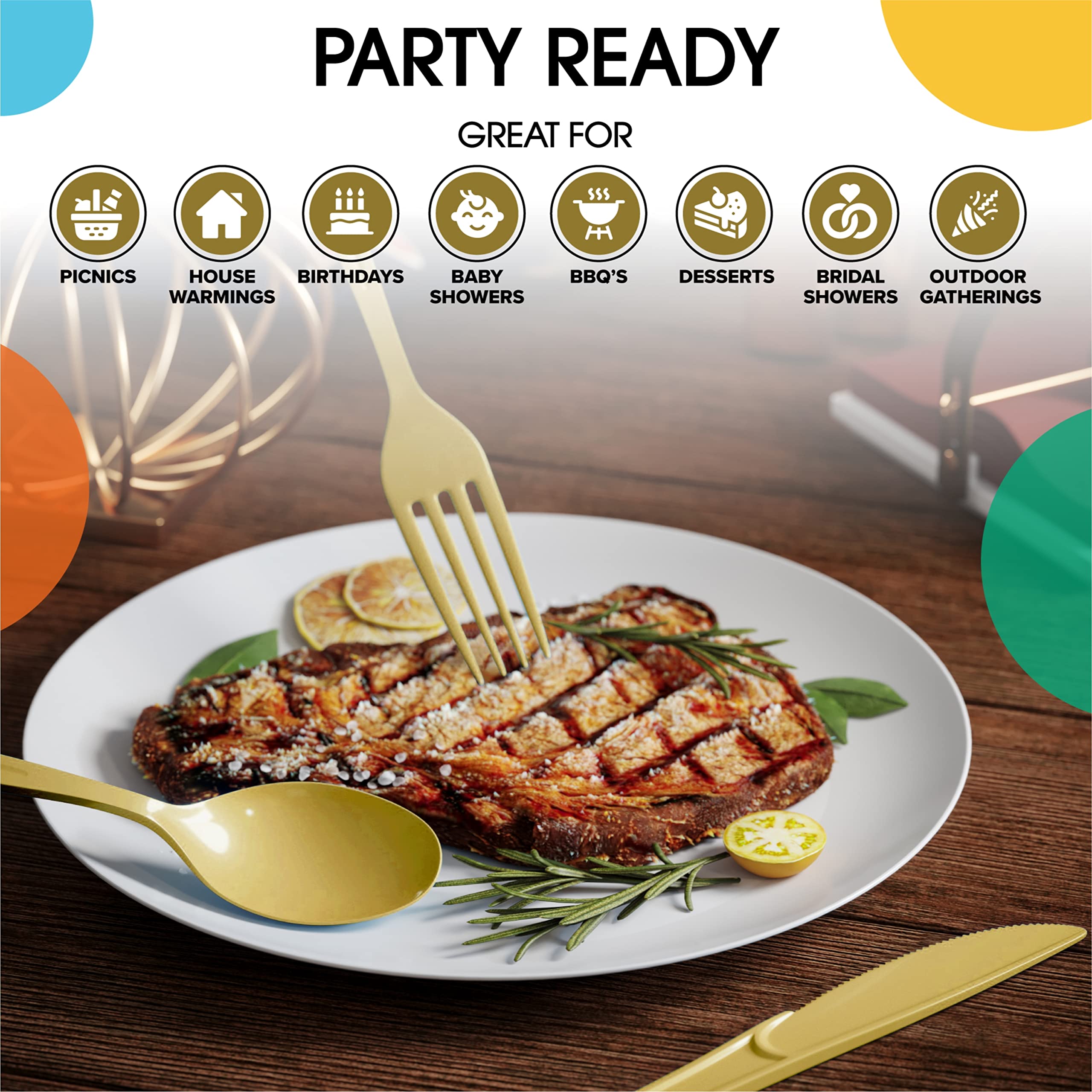 Heavy Duty Gold Plastic Forks - 7.5 in. | 100 Count