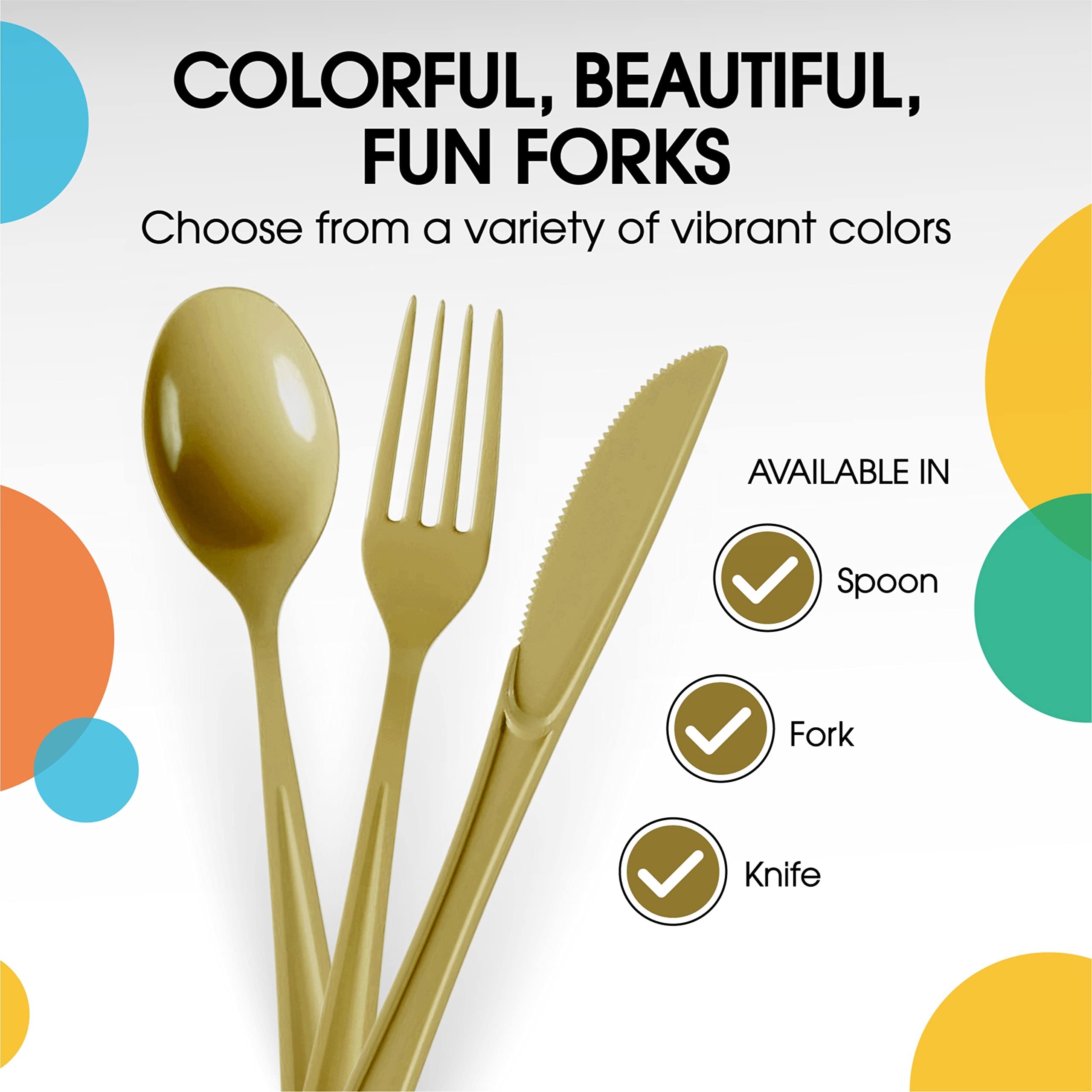 Heavy Duty Gold Plastic Forks - 7.5 in. | 100 Count