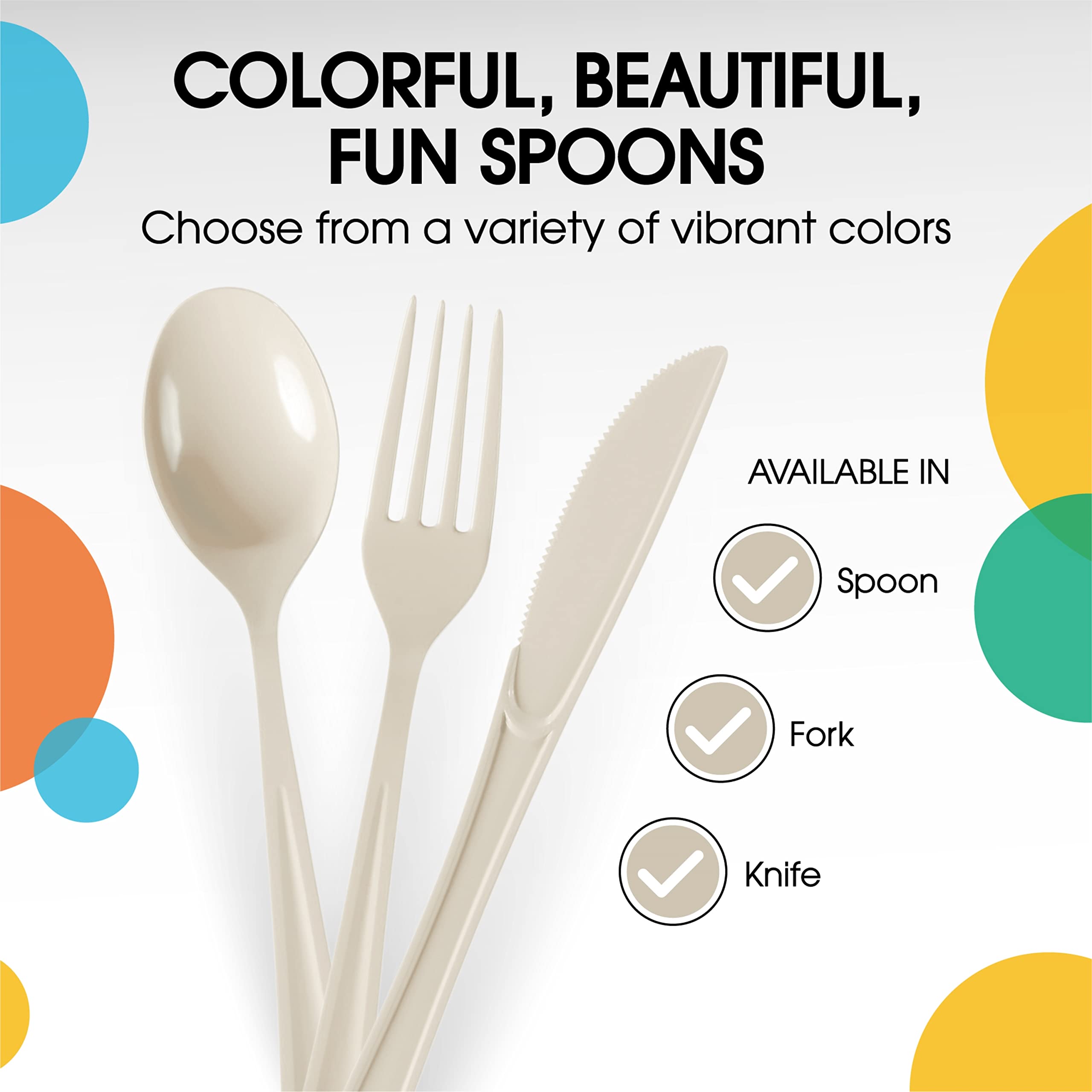 Heavy Duty Ivory Plastic Spoons - 7 in. | 100 Count