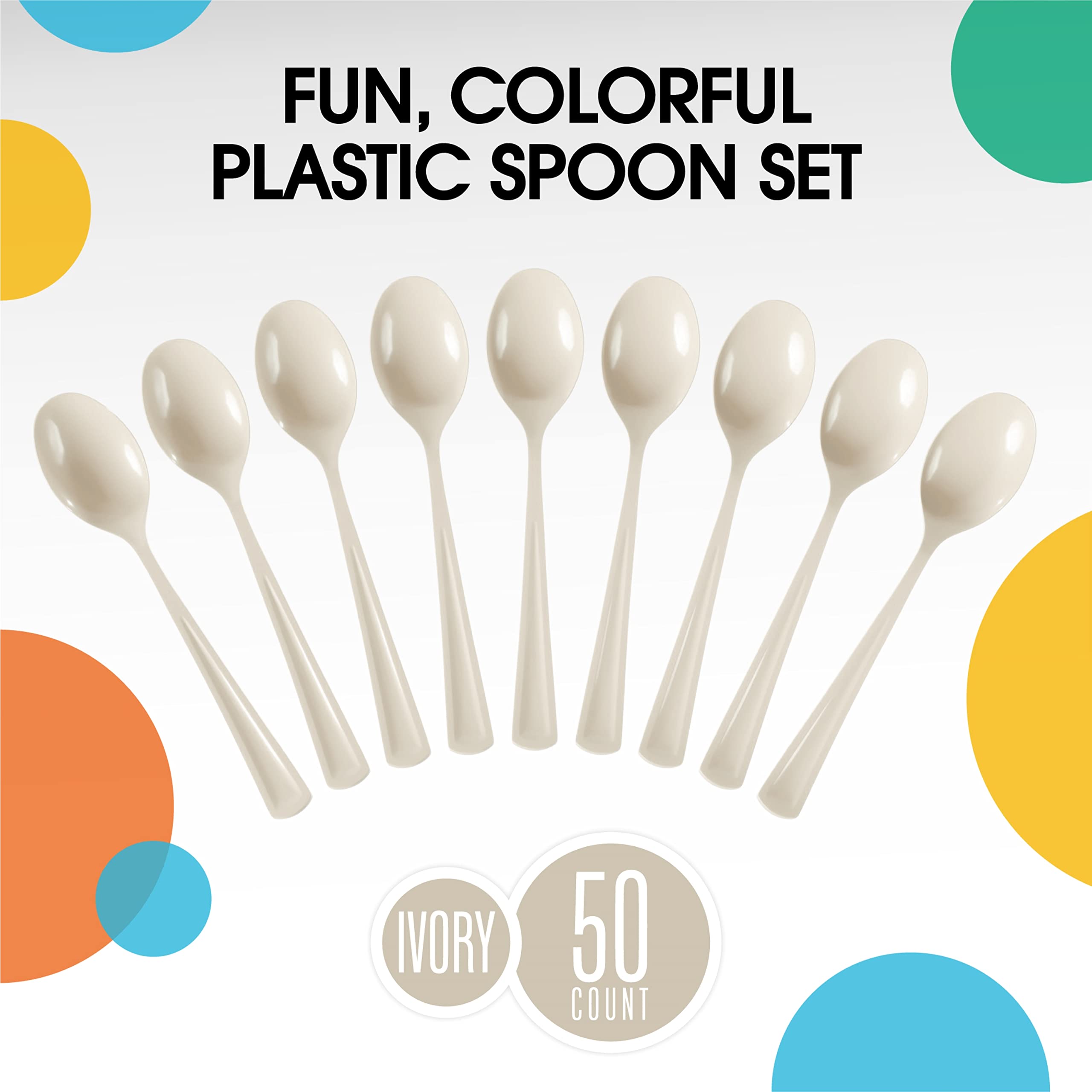 Heavy Duty Ivory Plastic Spoons - 7 in. | 100 Count