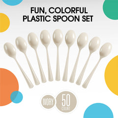 Heavy Duty Ivory Plastic Spoons - 7 in. | 100 Count