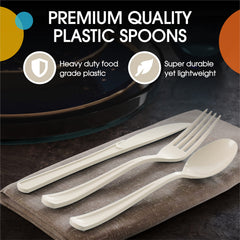Heavy Duty Ivory Plastic Spoons - 7 in. | 100 Count