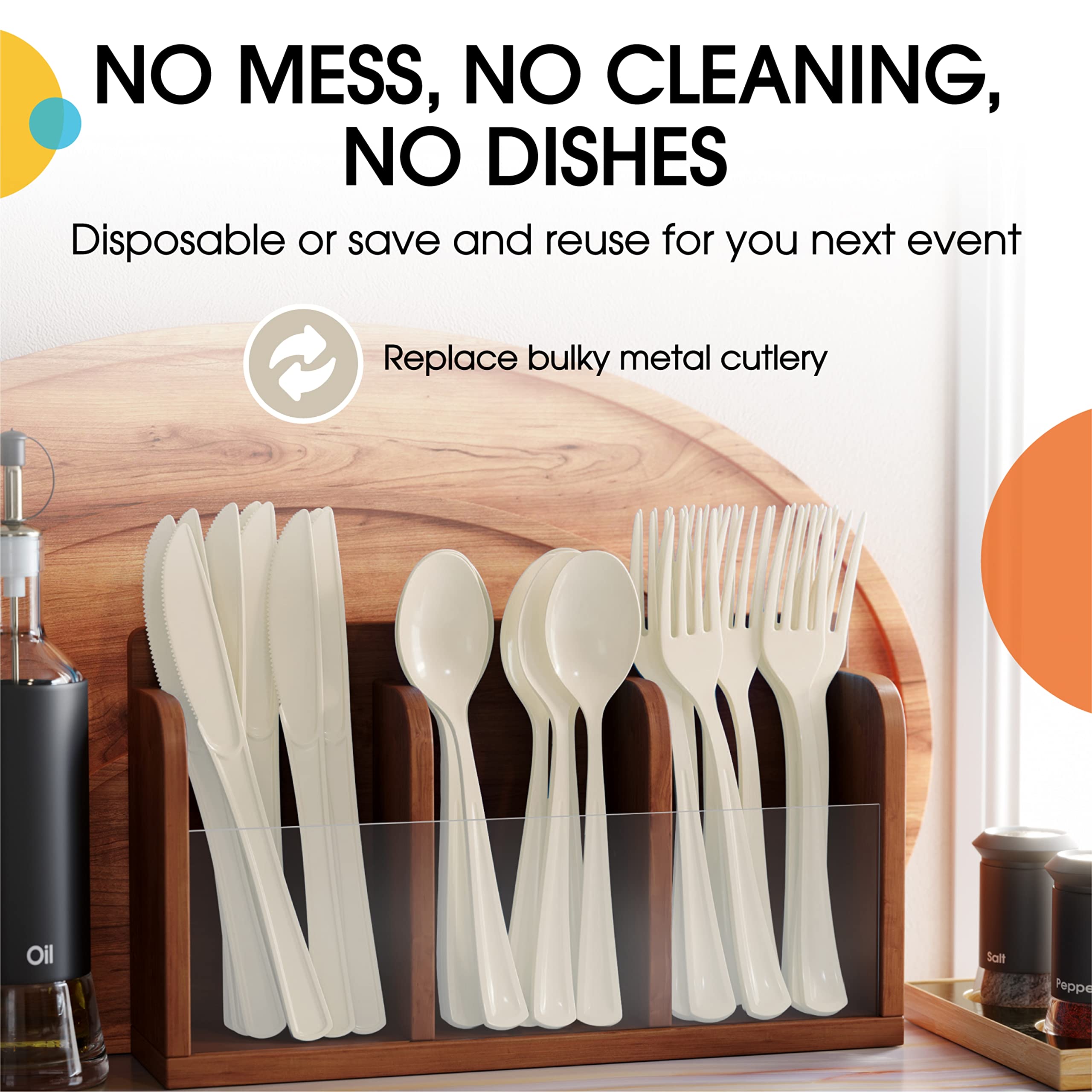 Heavy Duty Ivory Plastic Spoons - 7 in. | 100 Count
