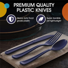 Heavy Duty Navy Plastic Knives | 50 Count