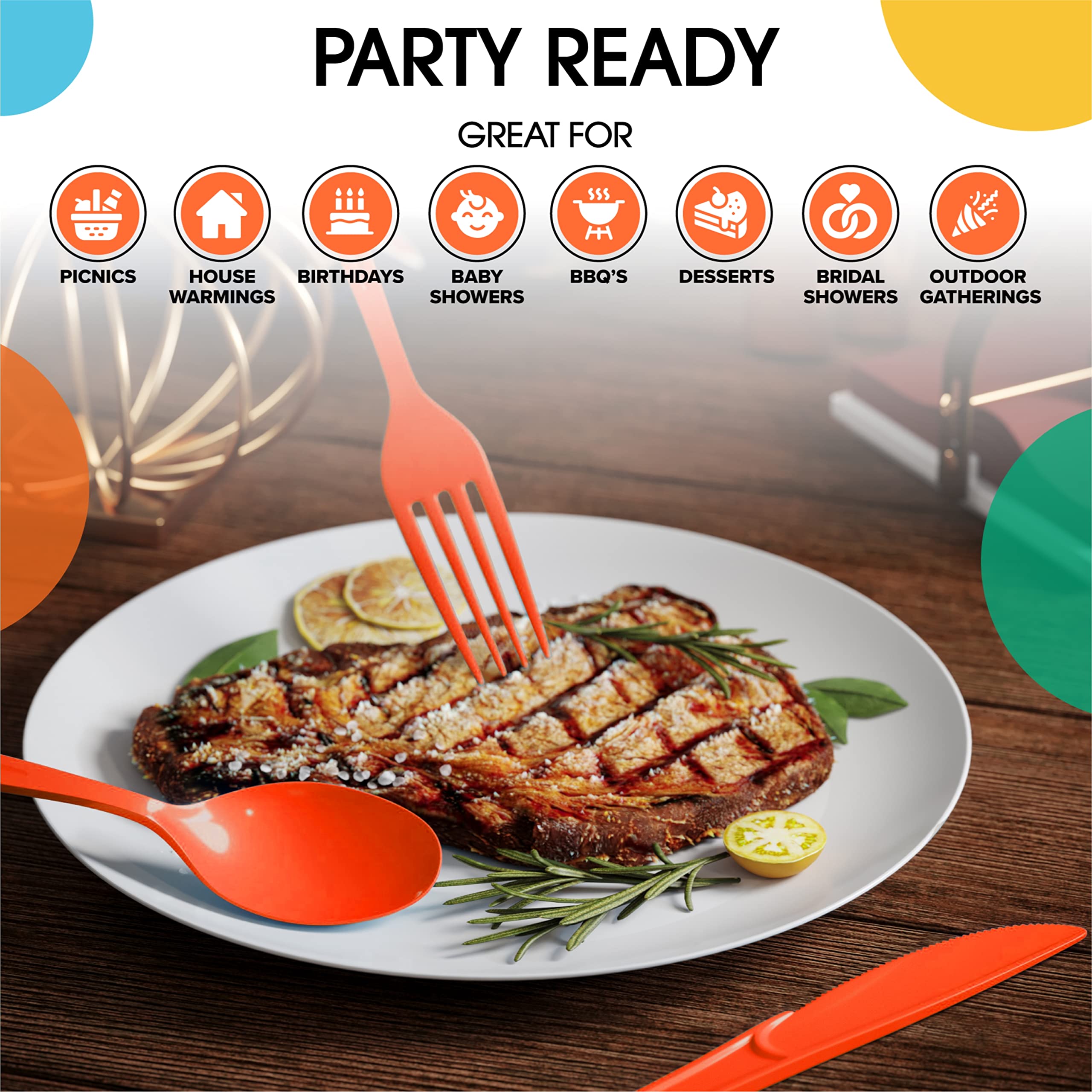 Unleashed - Heavy Duty Orange Plastic Forks | 50 Count