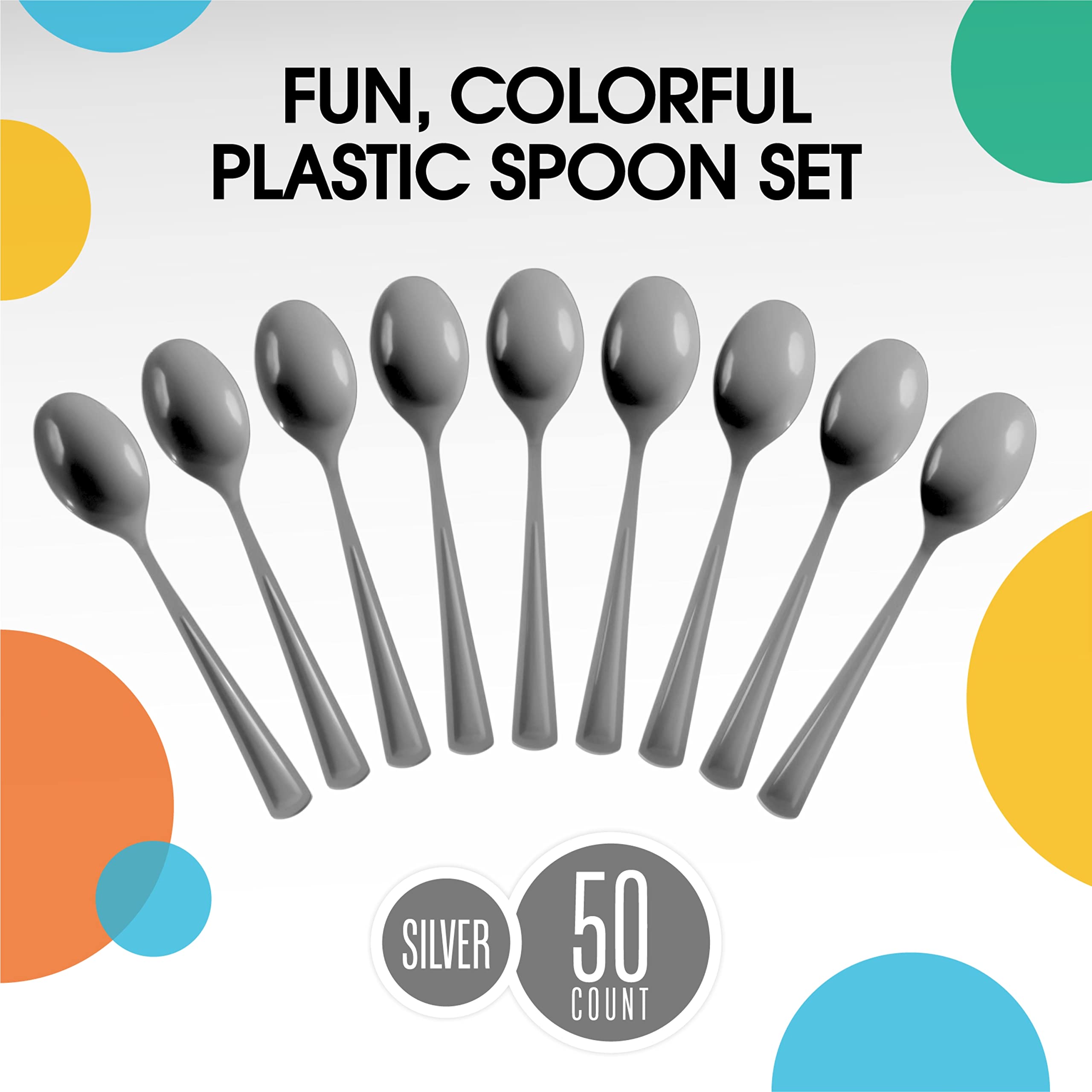 Heavy Duty Silver Plastic Spoons - 7 in. | 100 Count