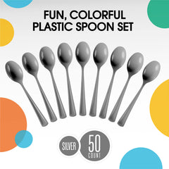 Heavy Duty Silver Plastic Spoons - 7 in. | 100 Count