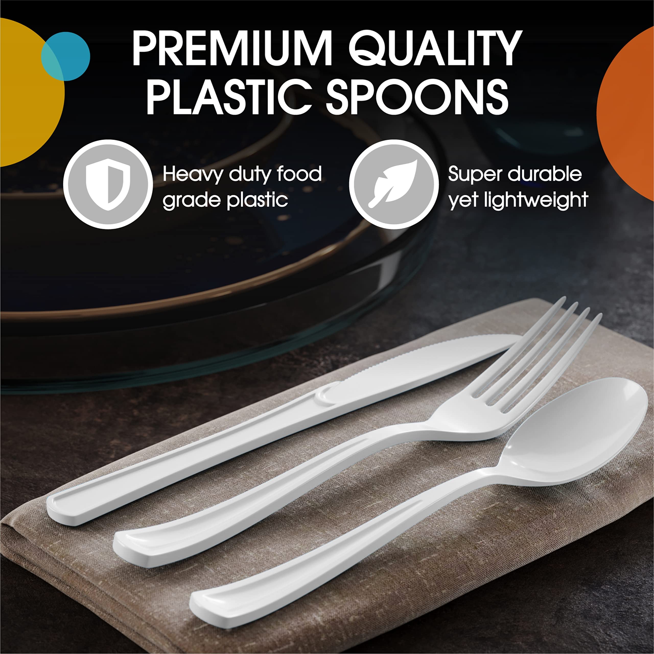 Heavy Duty White Plastic Spoons - 7 in. | 100 Count
