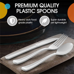Heavy Duty White Plastic Spoons - 7 in. | 100 Count