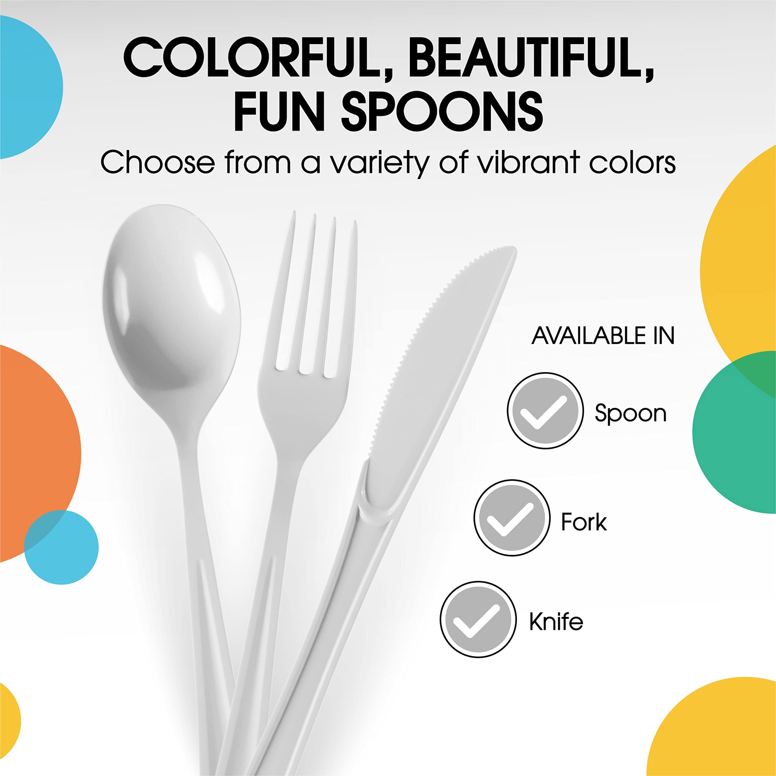 Heavy Duty White Plastic Spoons - 7 in. | 100 Count