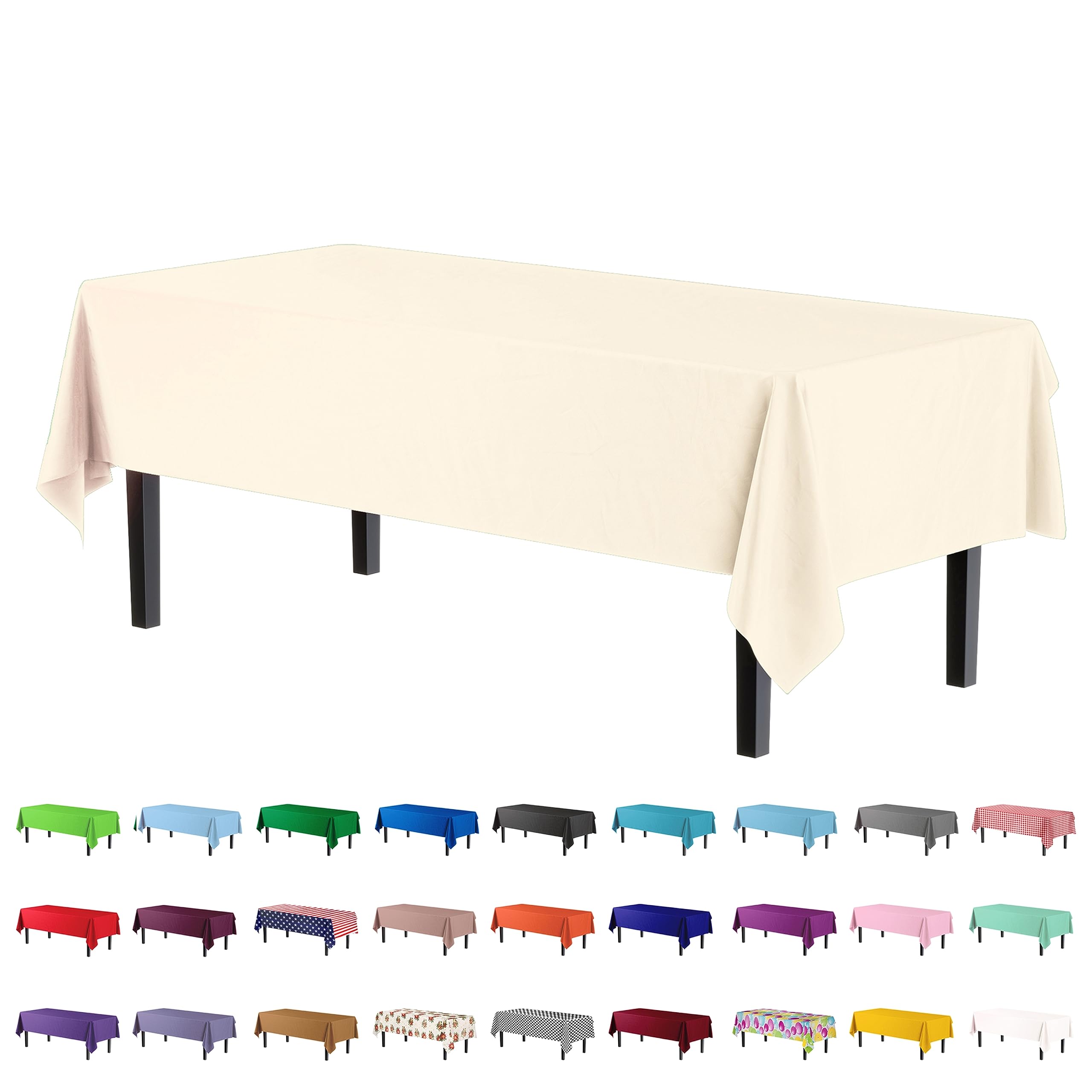 Ivory Plastic Table Covers | 12 Pack - 54 In. x 108 In.