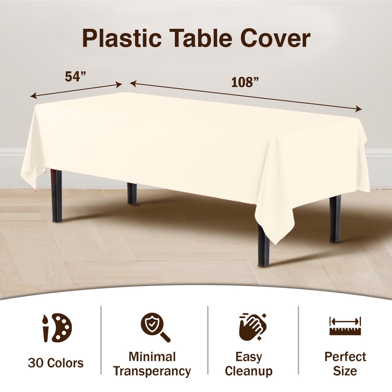 Ivory Plastic Table Covers | 12 Pack - 54 In. x 108 In.
