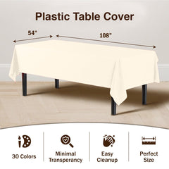 Ivory Plastic Table Covers | 6 Pack - 54 In. x 108 In.