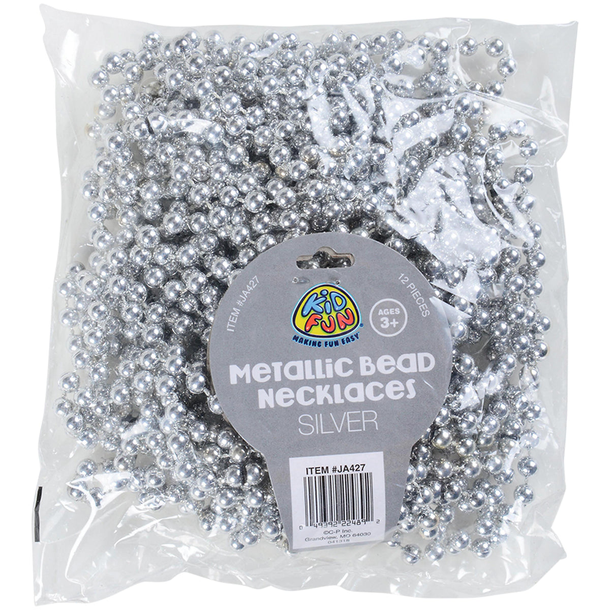 Metallic Bead Necklaces/Silver - 12 Count