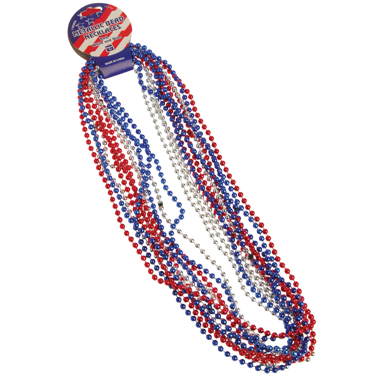 Metallic Bead Necklaces/R-W-B - 12 Count