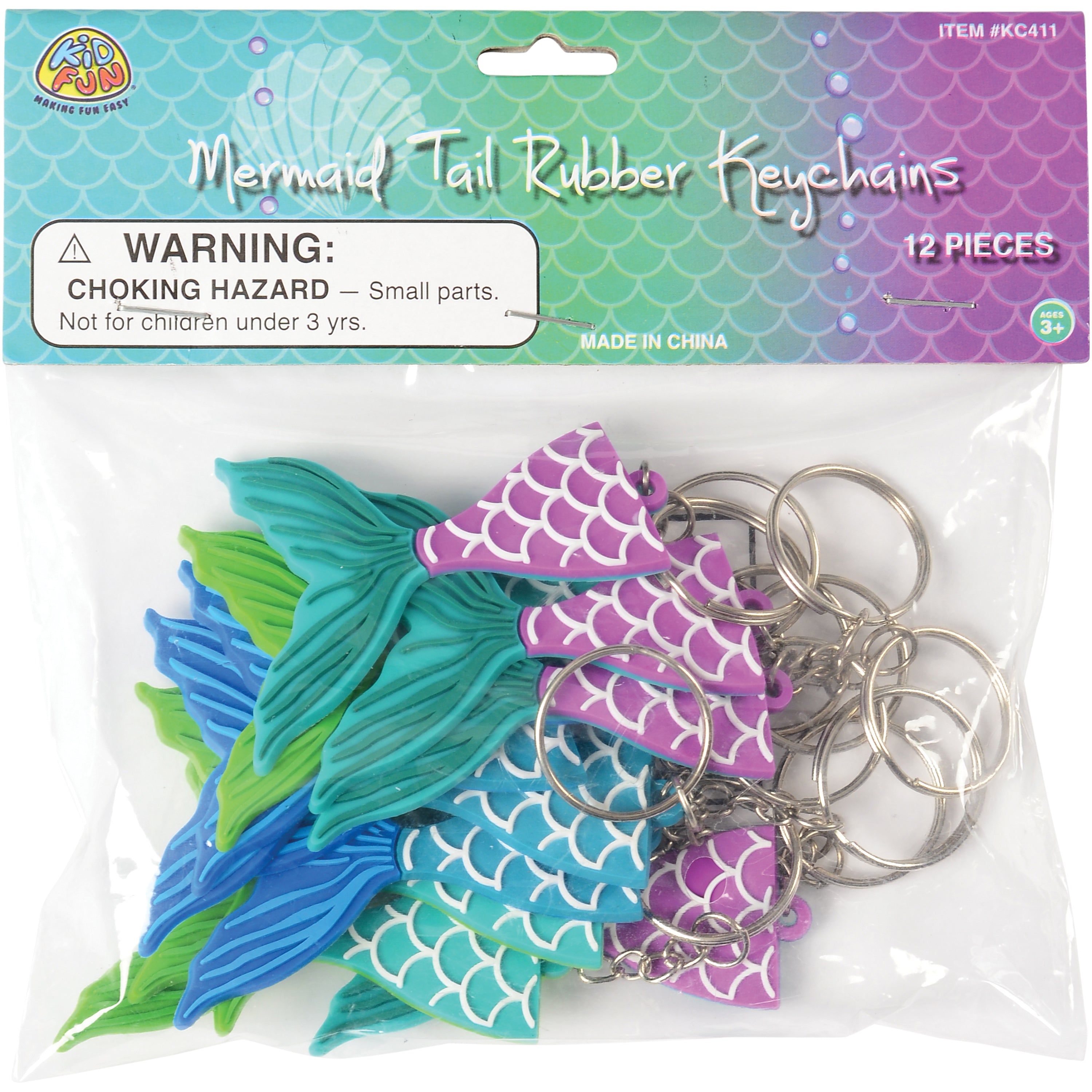 Mermaid Tail Rubber Keychains - 12 Count