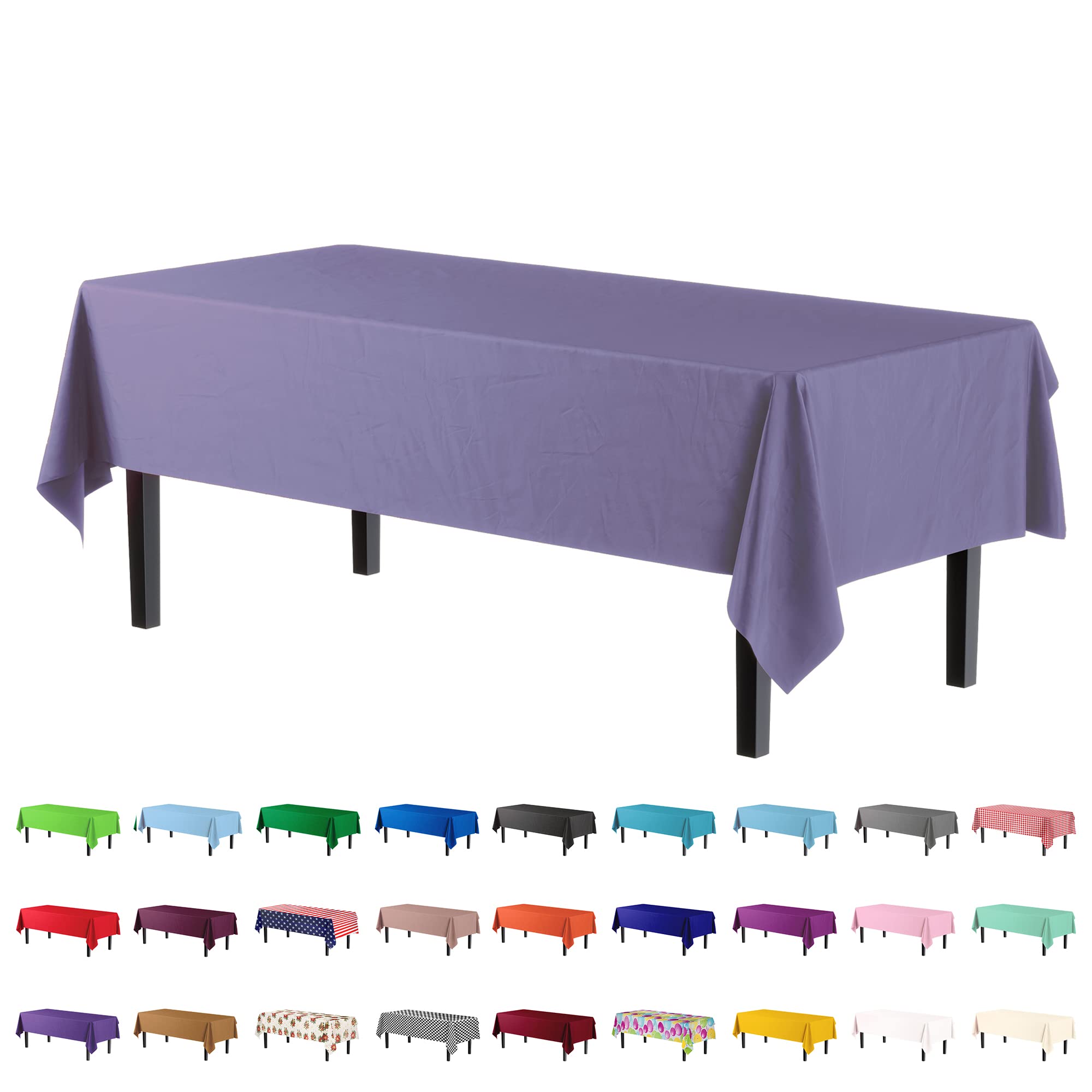 Premium Lavender Plastic Table Cover | Case of 96 - 54 In. x 108 In.
