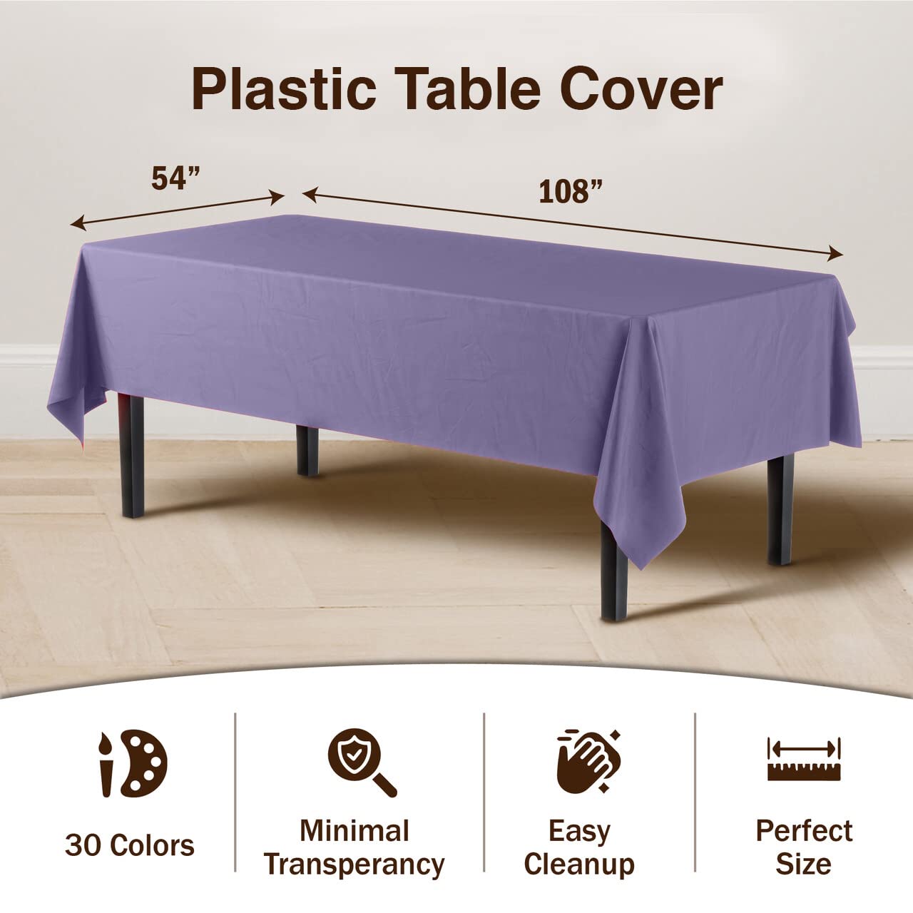 Lavender Plastic Table Covers | 12 Pack - 54 In. x 108 In.