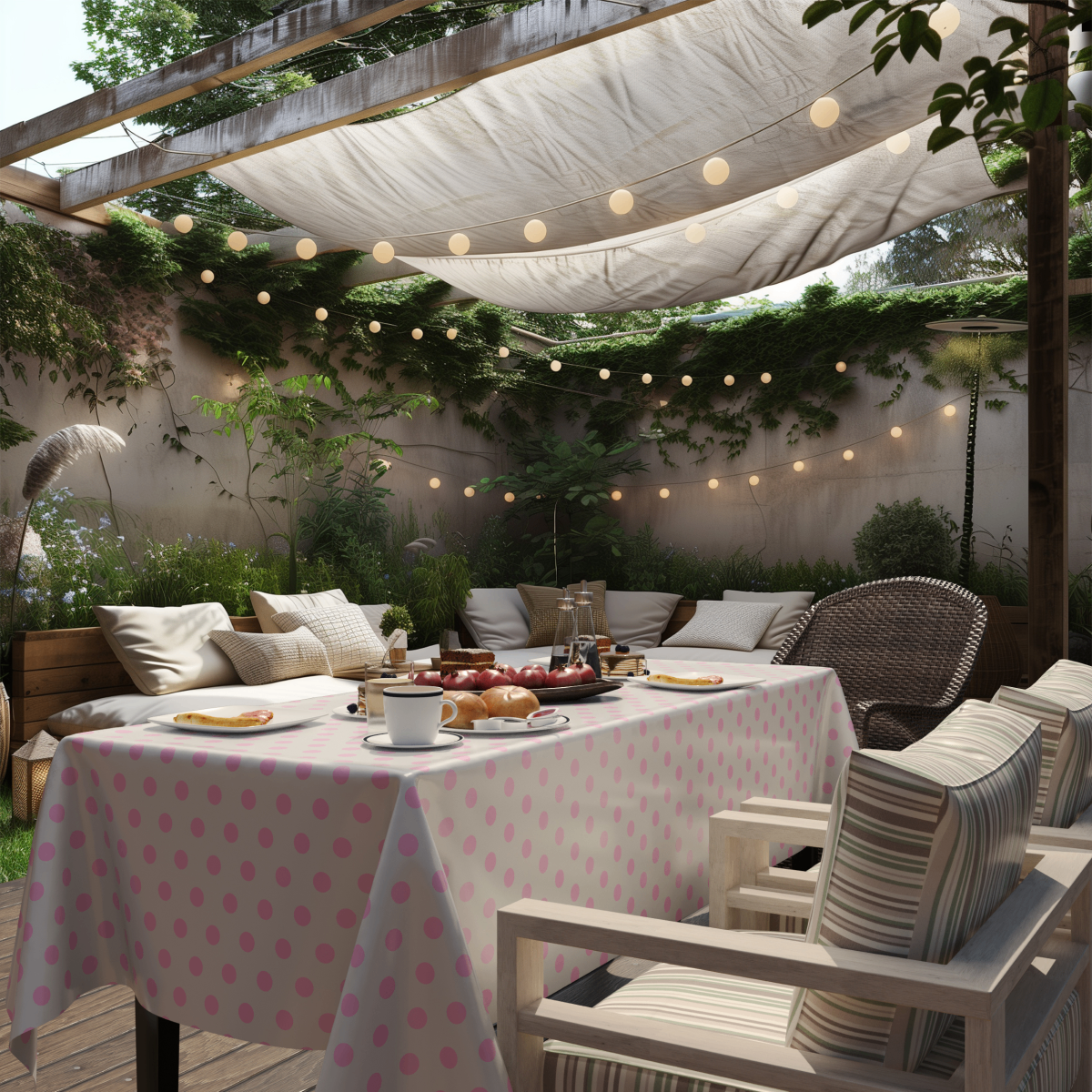 Pink Polka Dot Plastic Table Cover | Case of 48 - 54 In. x 108 In.