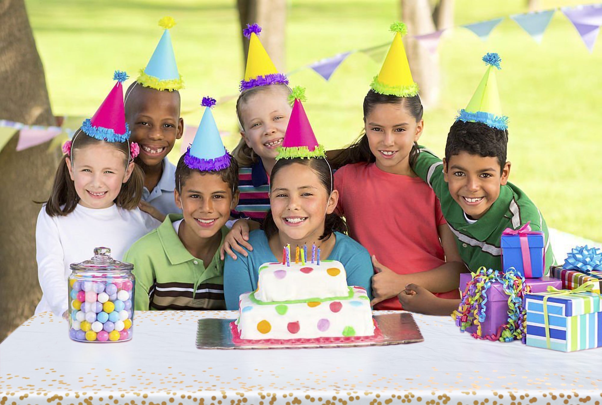 Celebrate Printed Plastic Table Cover White/Gold | Case of 48 - 54 In. x 108 In.